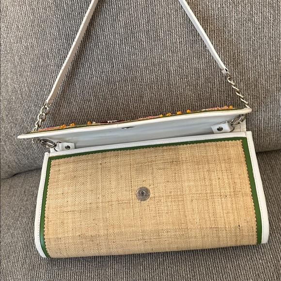 The Sak Straw Embroidered Floral Bag / Clutch Leather Trim Removable Strap - Picture 15 of 17